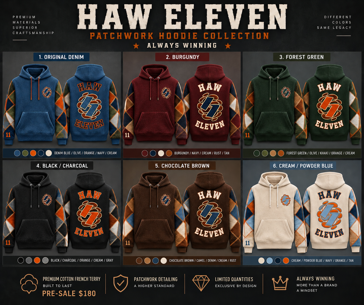Haw Eleven arm patchwork hoodie collection — six colorways