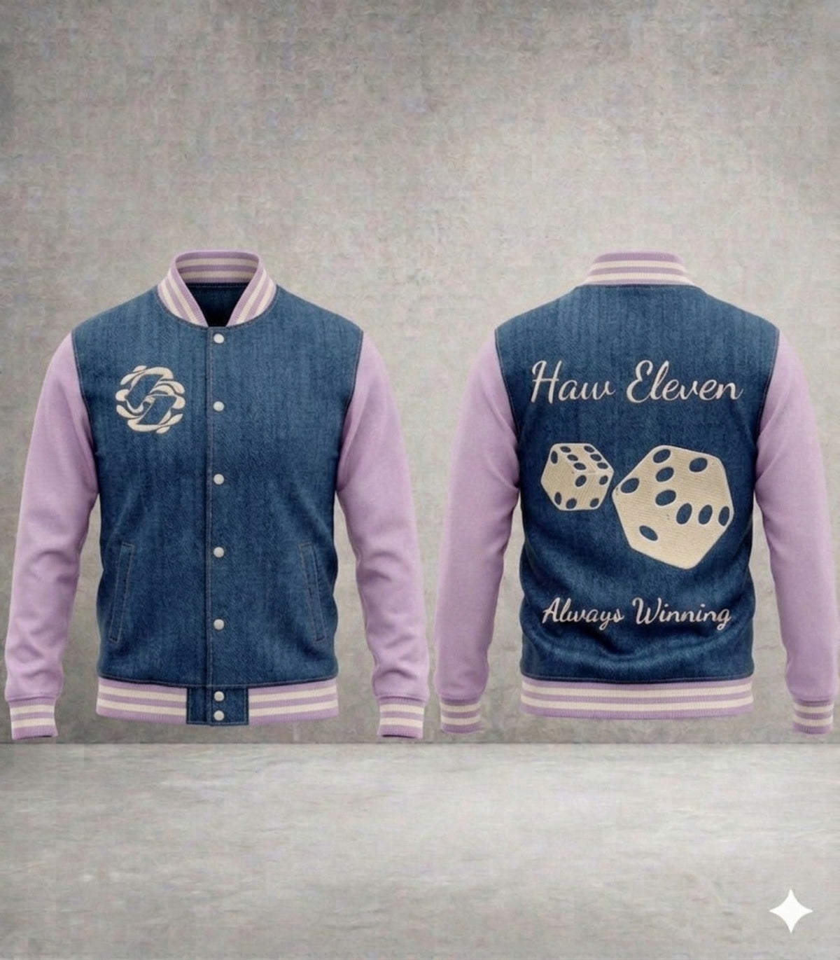 Design inspiration — Haw Eleven denim and lavender custom letterman jacket